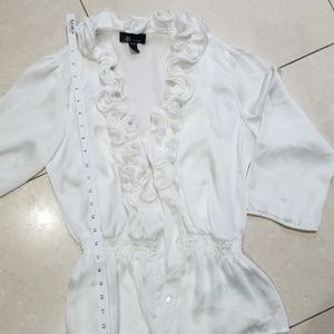 White Button Up Blouse w Ruffle Trim and Tank